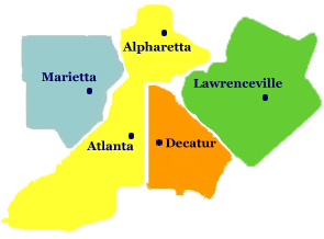 Georgia map of Atlanta Heating and Air Conditioning Service areas